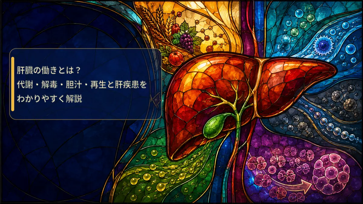 肝臓の代謝・解毒・胆汁・再生機能を表す画像