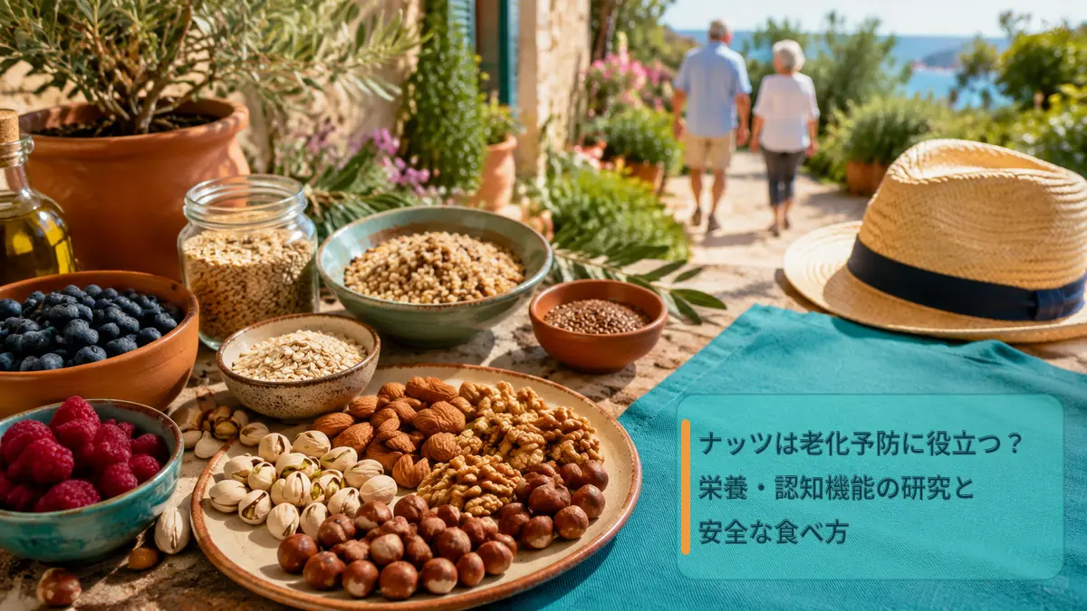 ナッツの栄養と健康的な加齢を表す画像