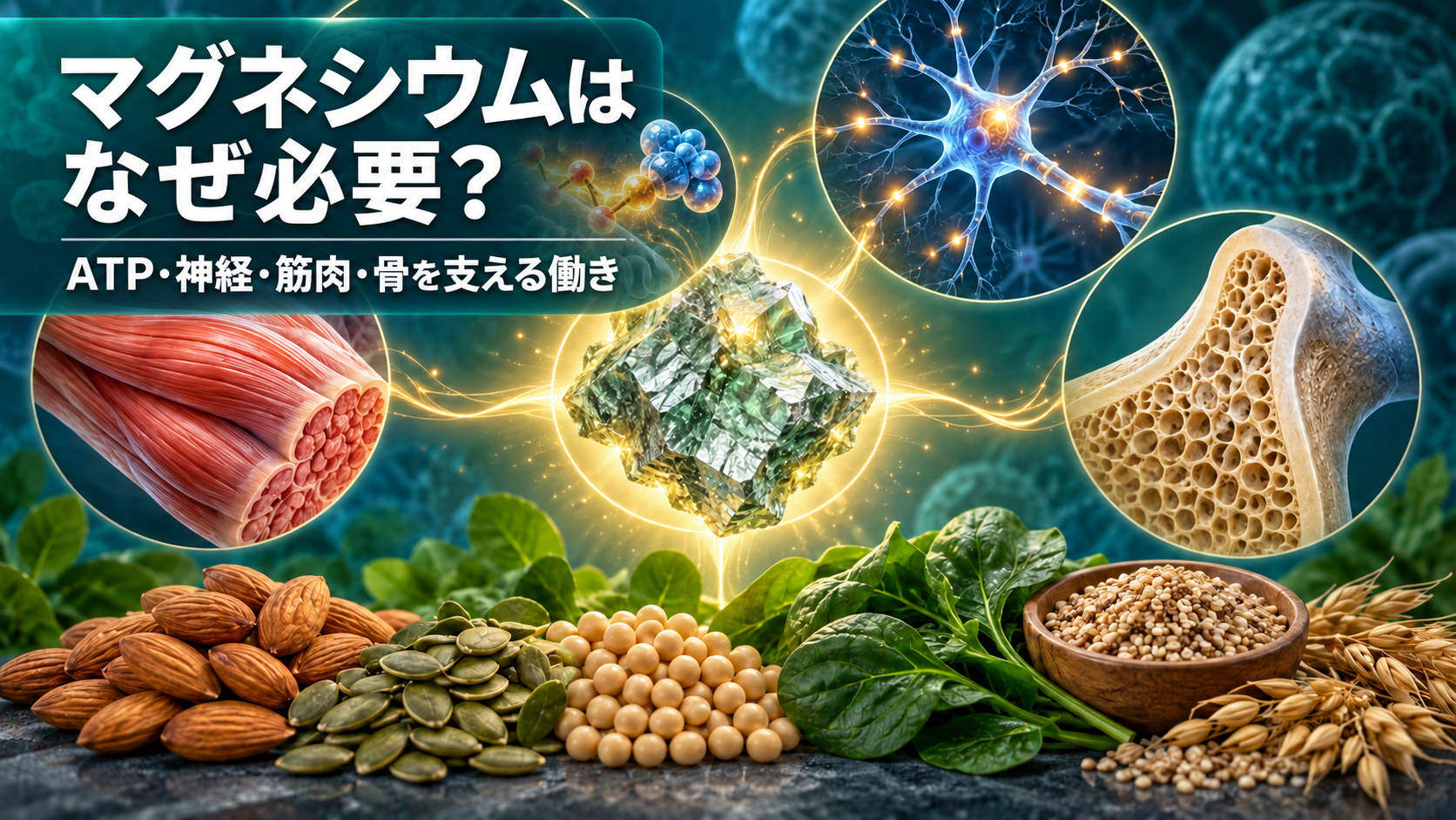 ATP・神経・筋肉・骨を支えるマグネシウムの働きを示すアイキャッチ画像