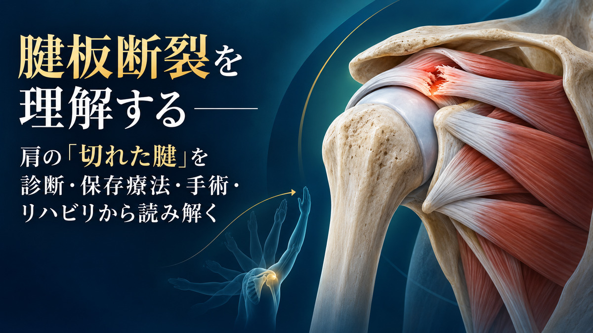 腱板断裂を理解する――肩の「切れた腱」を診断・保存療法・手術・リハビリから読み解くのタイトル入りアイキャッチ